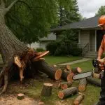 Emergency tree removal crew responding to storm damage in North Texas neighborhood